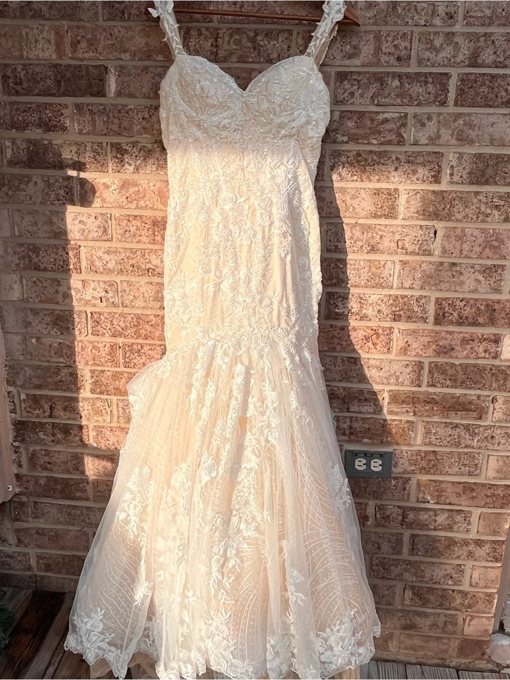 Cristiano Lucci Mermaid Wedding Dress Size 8 Ivory Nude Beaded Lace Bridal Fairy